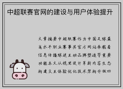 中超联赛官网的建设与用户体验提升