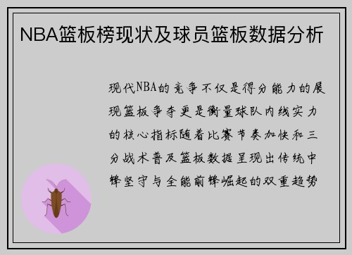 NBA篮板榜现状及球员篮板数据分析